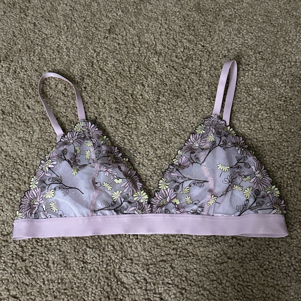 aerie Pink Floral Lightly Lined Bralette, Size L